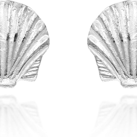 Jewelry - Sterling Silver 8mm Sea Shell Stud Earrings for Women, Beach-Inspired, Lightweig